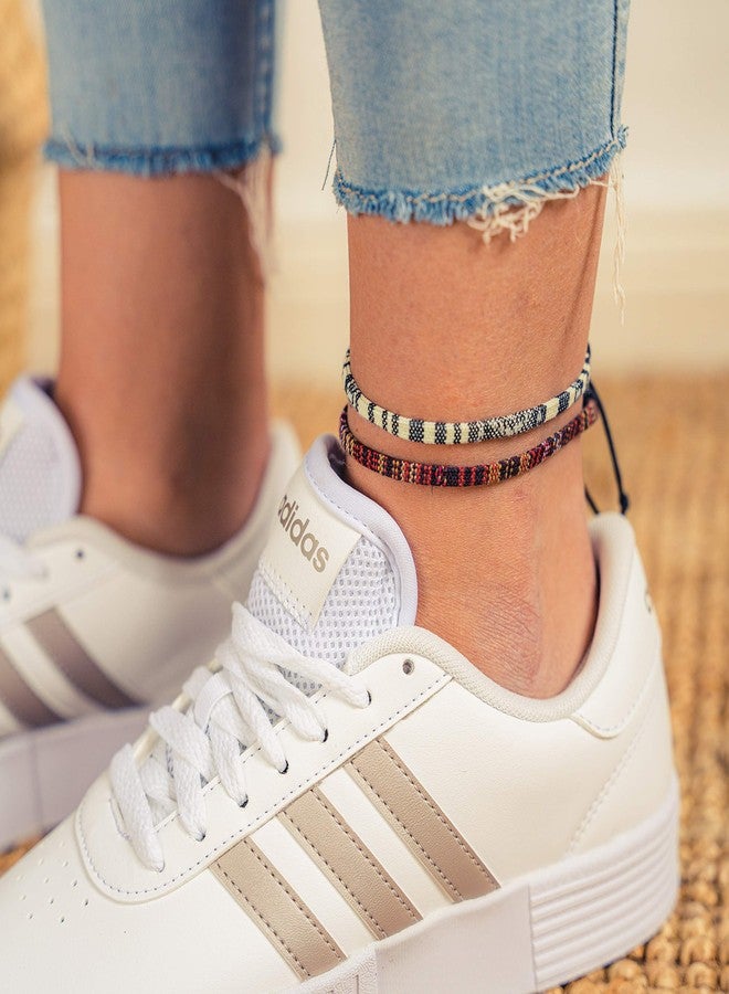 Made by Nami 2 Pcs Surfer Anklet Set Waterproof and Adjustable Braided Anklets for Women and Men Boho Ankle Bracelet Set of 2 for Ethnic Hippie Style (White & Brown) - Image 3